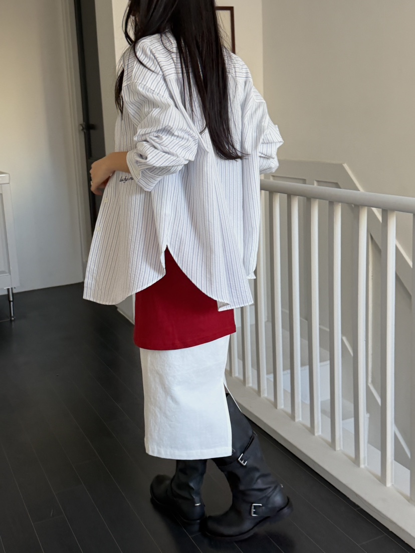 I MFACT韓國直郵女士新款真品26春夏時尚襯衫蕾絲衫條紋I MFACT襯衫/蕾絲衫