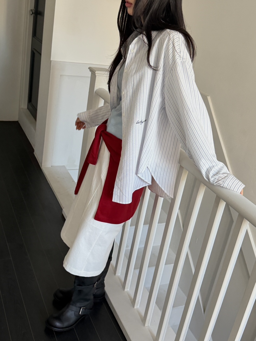 I MFACT韓國直郵女士新款真品26春夏時尚襯衫蕾絲衫條紋I MFACT襯衫/蕾絲衫