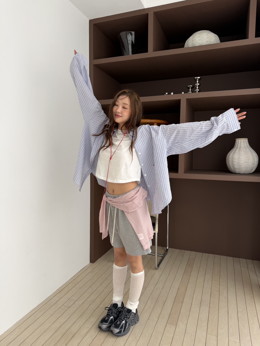 I MFACT韓國直郵女士新款真品26春夏時尚襯衫蕾絲衫條紋I MFACT襯衫/蕾絲衫