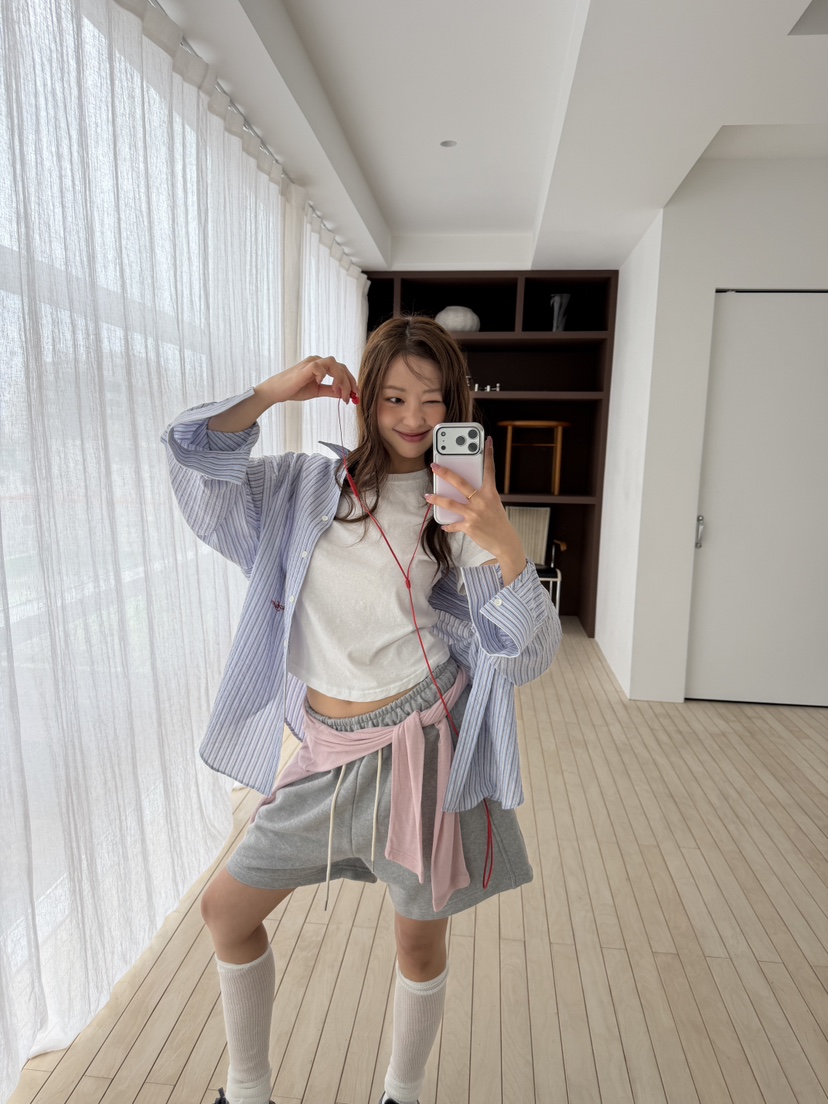 I MFACT韓國直郵女士新款真品26春夏時尚襯衫蕾絲衫條紋I MFACT襯衫/蕾絲衫