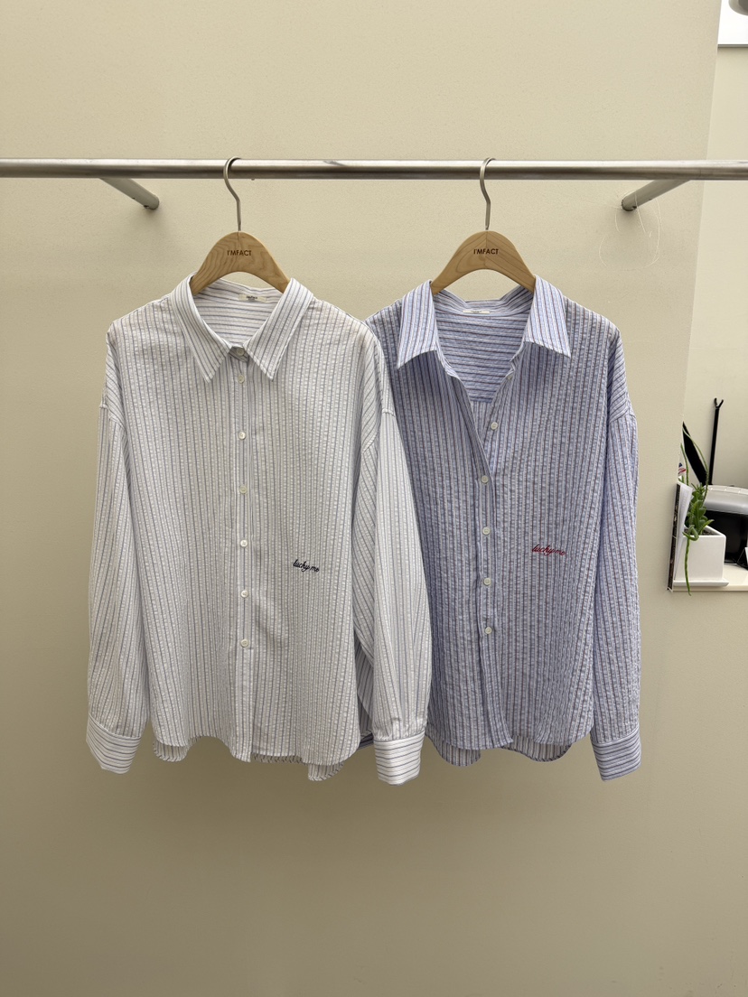 I MFACT韓國直郵女士新款真品26春夏時尚襯衫蕾絲衫條紋I MFACT襯衫/蕾絲衫