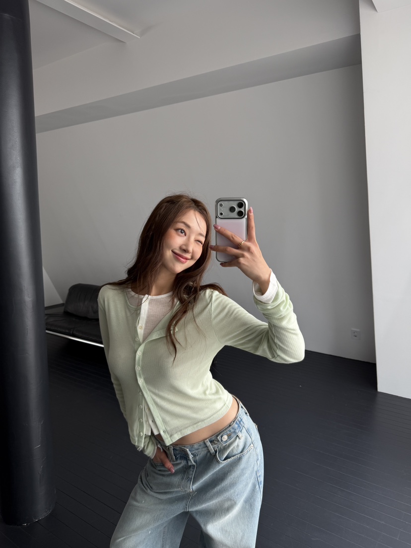 I MFACT韓國代購女士新款真品26春夏長袖T恤天絲開衫羅紋I MFACT長袖T恤