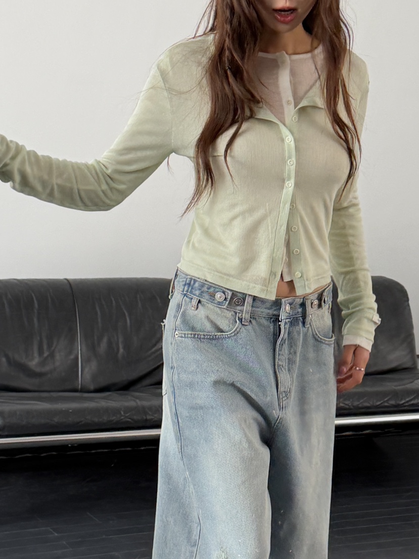 I MFACT韓國代購女士新款真品26春夏長袖T恤天絲開衫羅紋I MFACT長袖T恤