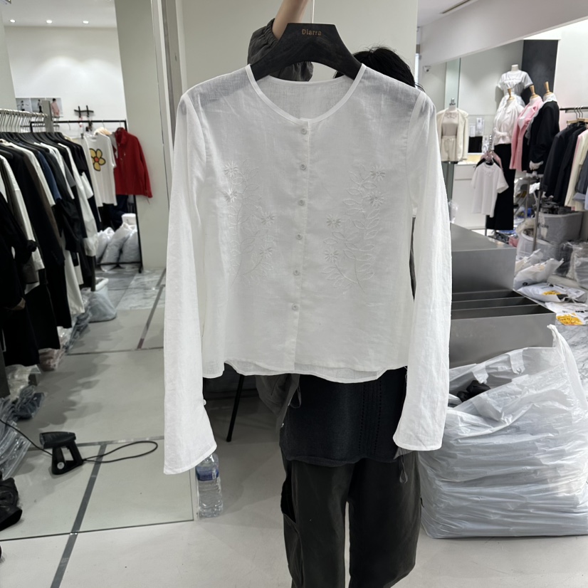 DIARRA韓國代購女裝新品人氣熱賣推薦襯衫蕾絲衫刺繡亞麻DIARRA襯衫/蕾絲衫圖色1