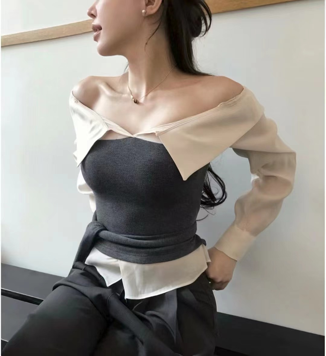 REFILL-리필-T韓國直郵女裝新品職業人氣推薦襯衫蕾絲衫REFILL-리필-T襯衫/蕾絲衫圖色2