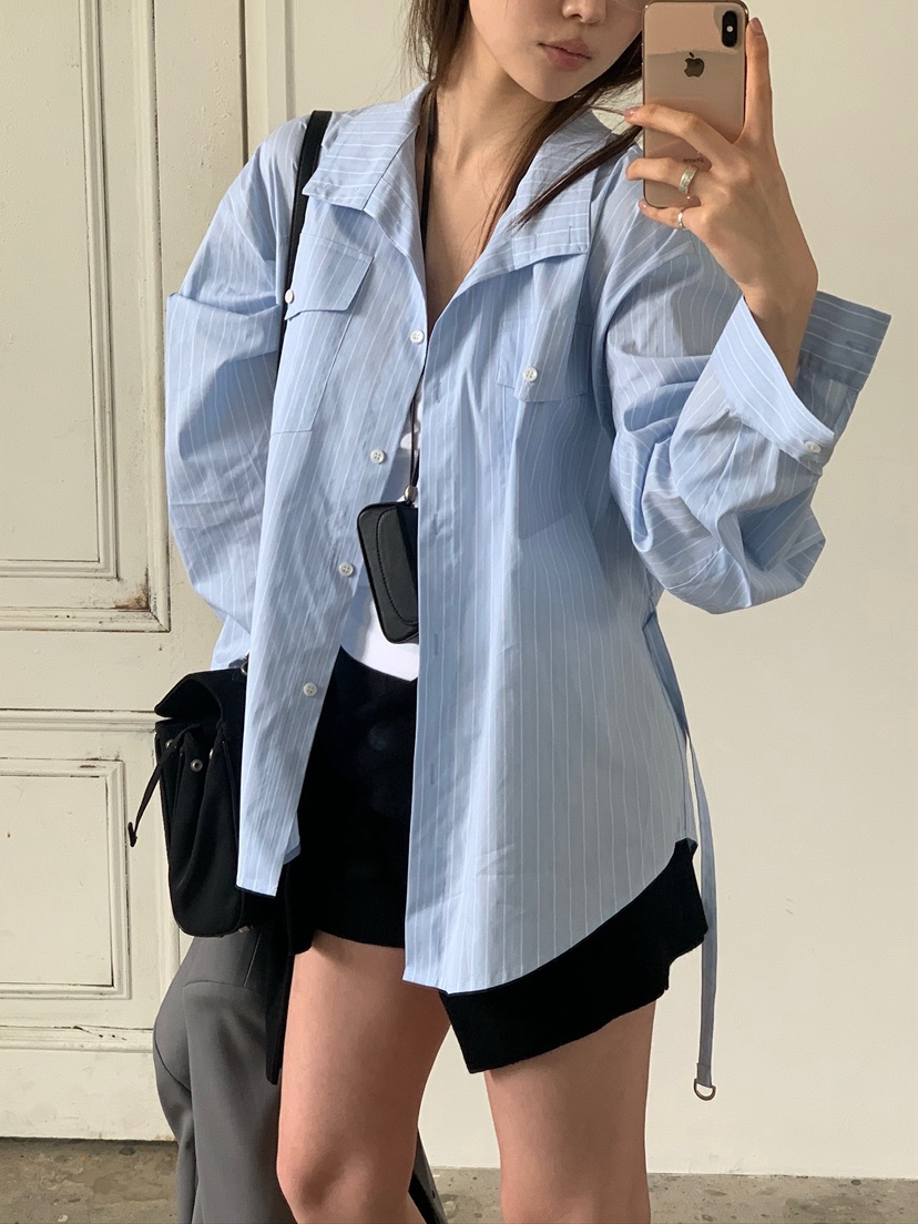 UNBOUND韓國代購女士新款熱賣時尚推薦26春夏襯衫蕾絲衫含腰繩UNBOUND襯衫/蕾絲衫