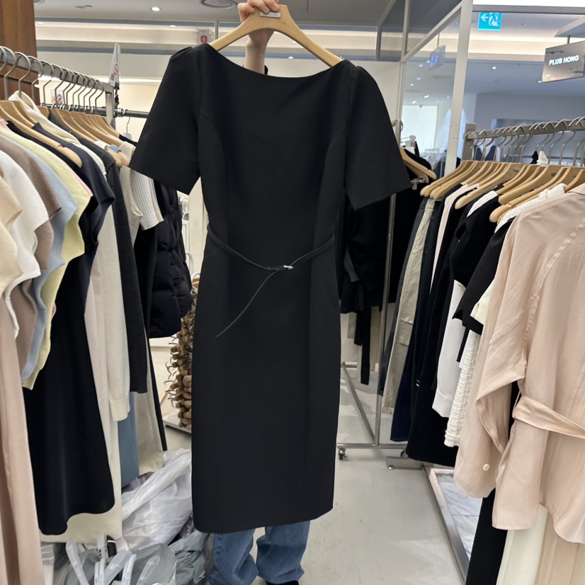 MER韓國代購女士新款推薦熱賣時尚職業人氣休閑連衣裙含腰帶MER/ANGELO BIANCO連衣裙圖色1