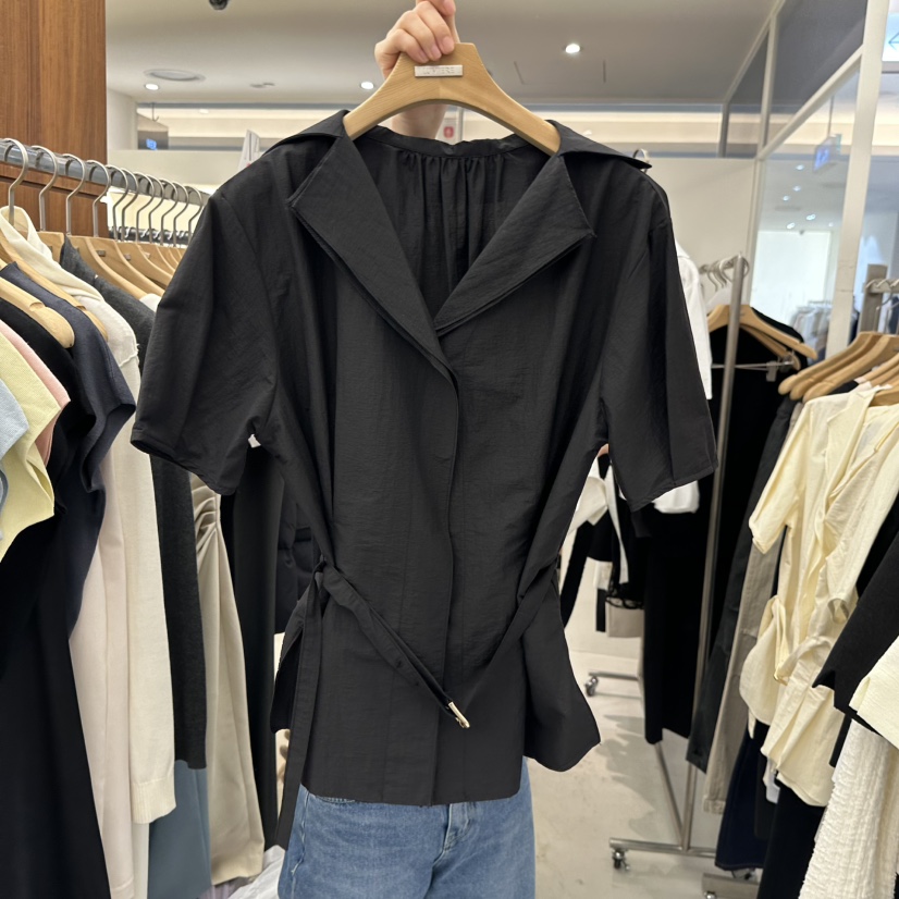 MER韓國代購女士新款職業26春夏熱賣襯衫蕾絲衫含腰帶亞麻布MER/ANGELO BIANCO襯衫/蕾絲衫圖色3