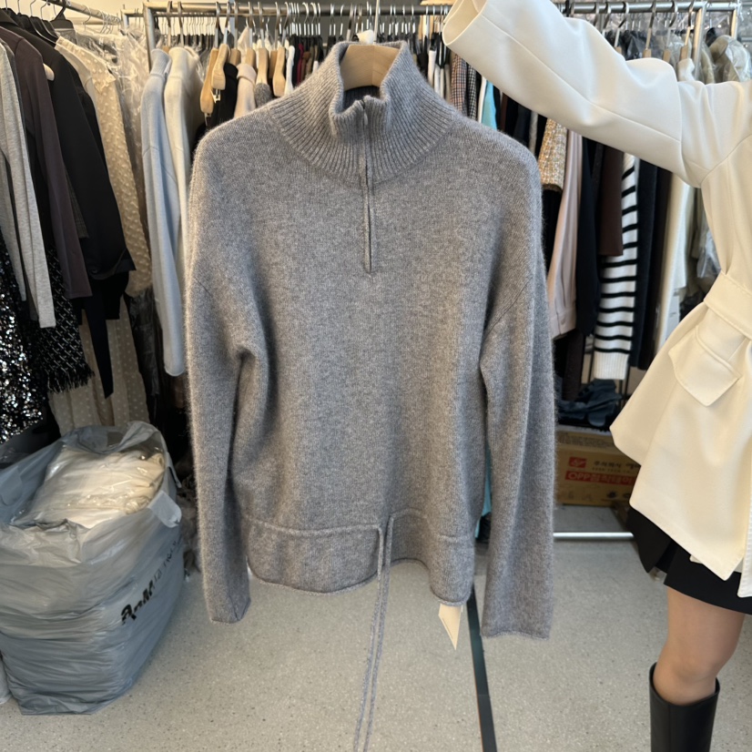 JUJU韓國直郵實拍女士新品職業休閑人氣26春夏毛衣拉鏈圍巾JUJU毛衣圖色1