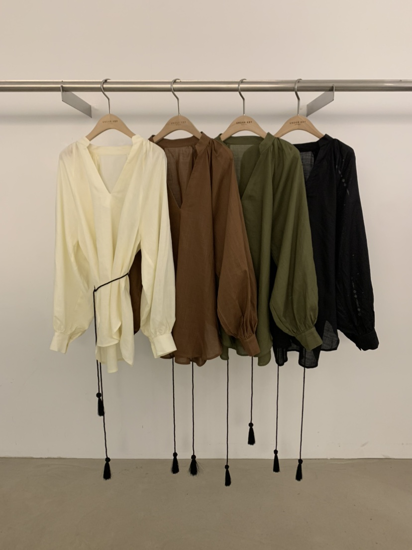 UNDER KEY韓國東大門代購女裝新款人氣襯衫蕾絲衫含腰帶UNDER KEY襯衫/蕾絲衫