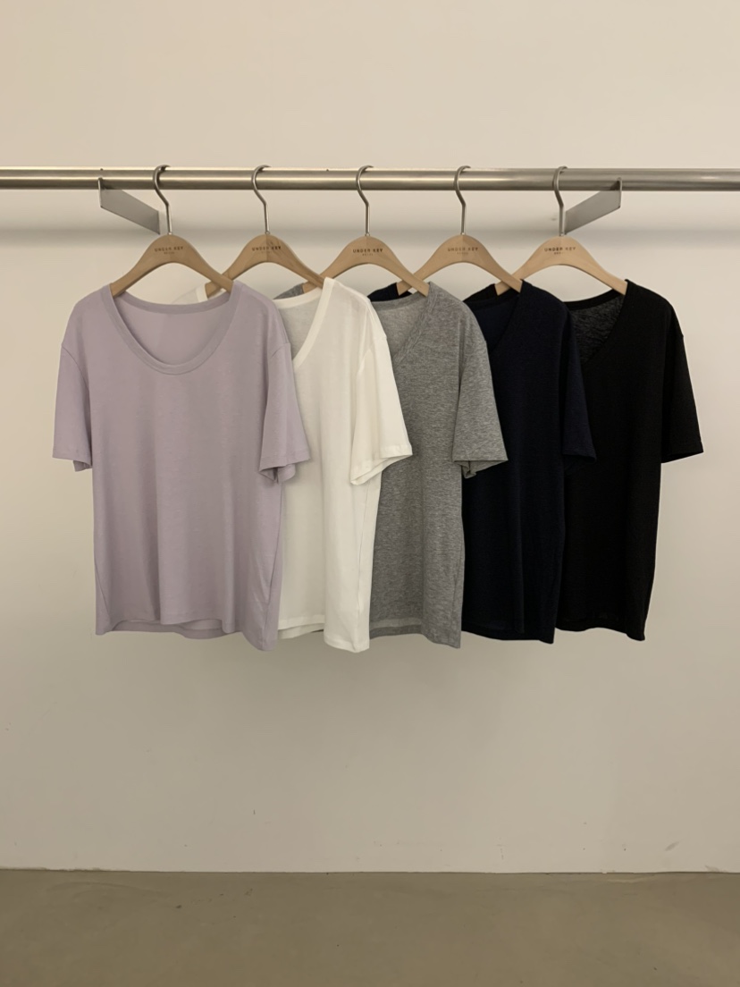 UNDER KEY韓國直郵實拍女士新款職業休閑時尚T恤亞麻圓領UNDER KEYT恤