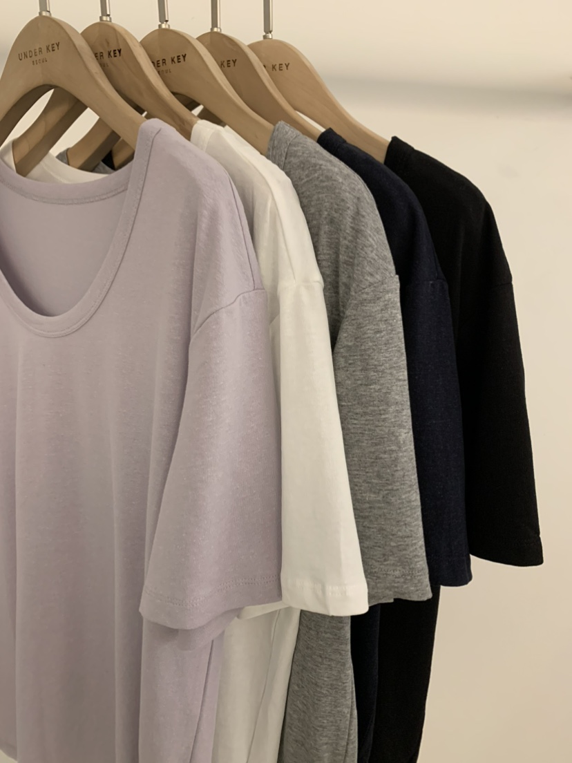 UNDER KEY韓國直郵實拍女士新款職業休閑時尚T恤亞麻圓領UNDER KEYT恤