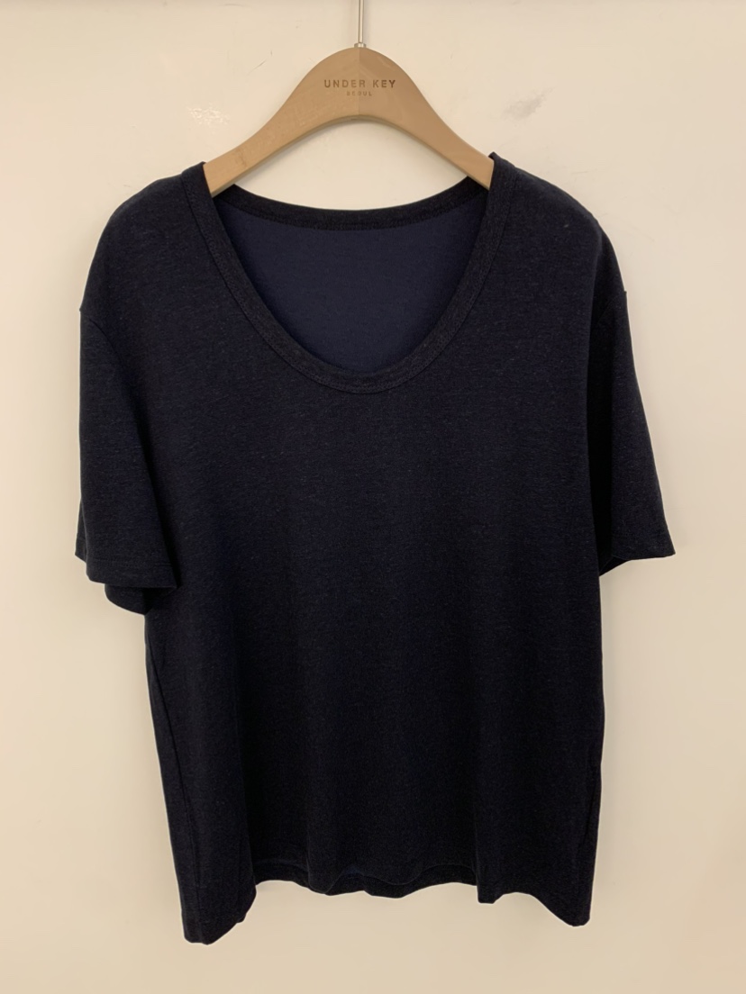 UNDER KEY韓國直郵實拍女士新款職業休閑時尚T恤亞麻圓領UNDER KEYT恤圖色4深藍色