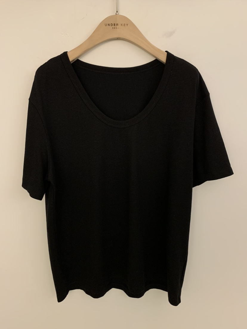 UNDER KEY韓國直郵實拍女士新款職業休閑時尚T恤亞麻圓領UNDER KEYT恤圖色5黑色