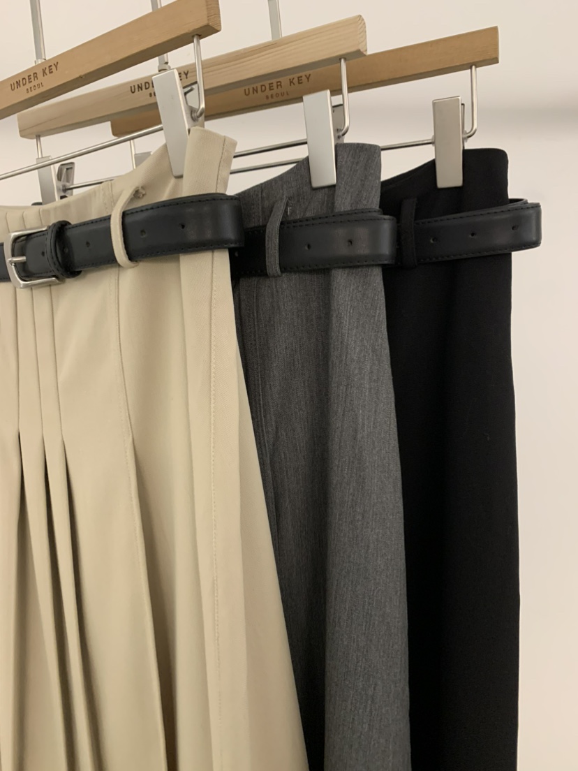 UNDER KEY韓國直郵實拍女士新品時尚職業長裙含腰帶褶裥UNDER KEY長裙