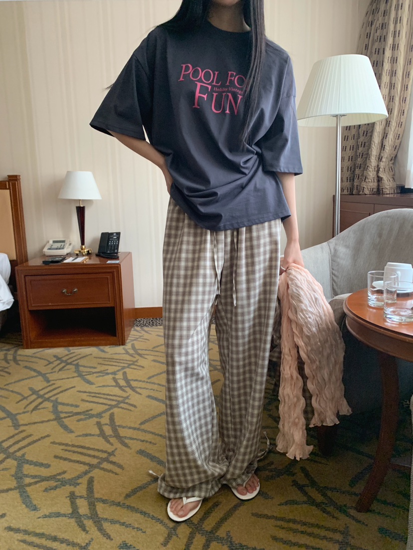 JKICHI韓國代購女裝新品推薦時尚熱賣職業人氣休閑褲格紋JKICHI休閑褲