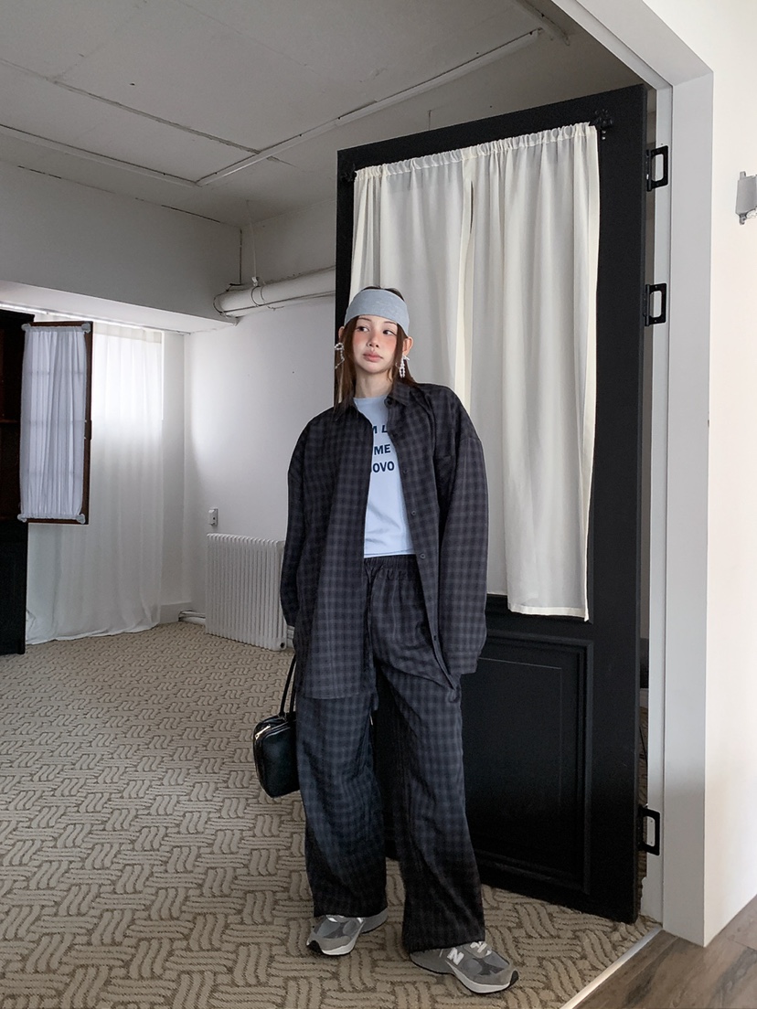 JKICHI韓國代購女裝新品推薦時尚熱賣職業人氣休閑褲格紋JKICHI休閑褲