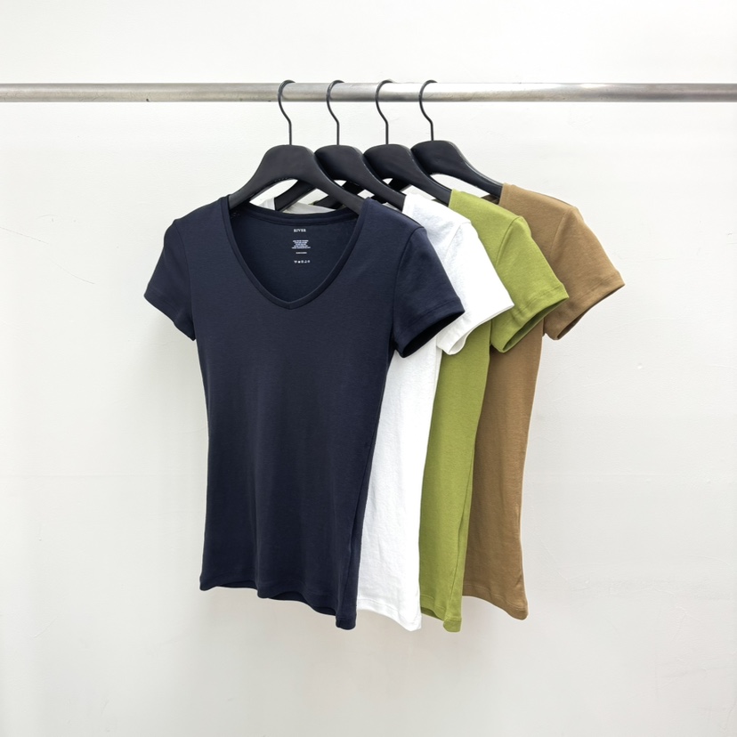 RIVER韓國東大門直郵女士新品26春夏熱賣休閑人氣T恤V領長款WATER/RIVERT恤