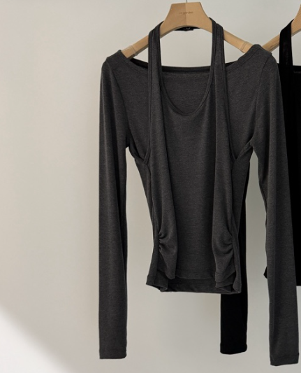 LOGARDEN韓國直郵實拍女士新款26春夏休閑熱賣長袖T恤假兩件LO GARDEN長袖T恤圖色1