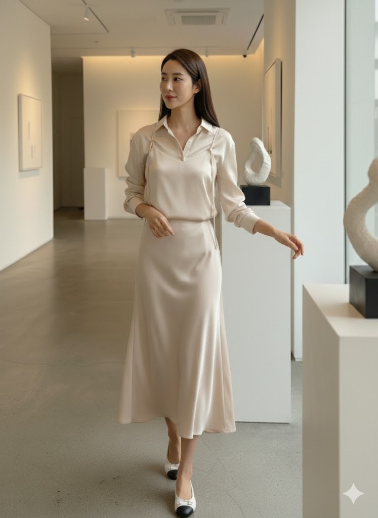 PLUS HONG-P韓國直郵女裝新品時尚人氣職業26春夏長裙絲綢LORA FAMILY/PLUS HONG長裙