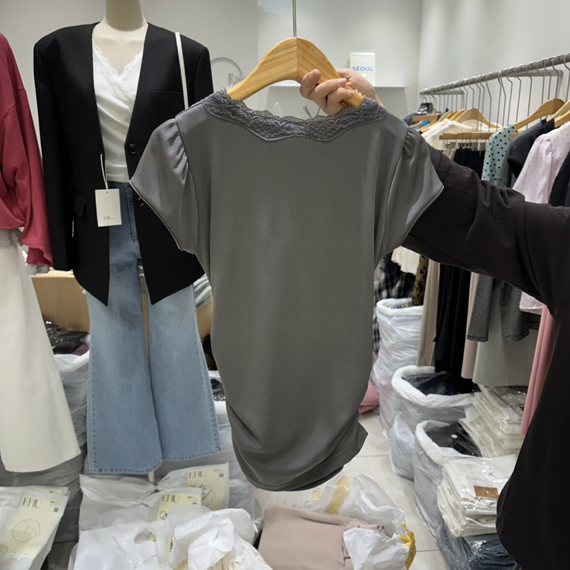 EN.U韓國直郵女士新品推薦職業時尚人氣熱賣休閑T恤蕾絲EN.UT恤