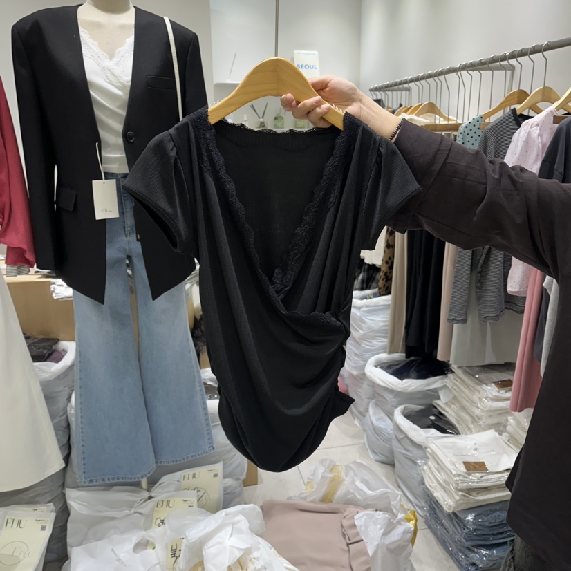 EN.U韓國直郵女士新品推薦職業時尚人氣熱賣休閑T恤蕾絲EN.UT恤圖色2