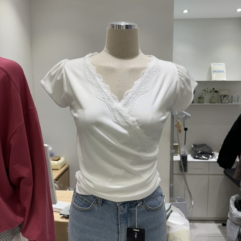 EN.U韓國直郵女士新品推薦職業時尚人氣熱賣休閑T恤蕾絲EN.UT恤圖色3