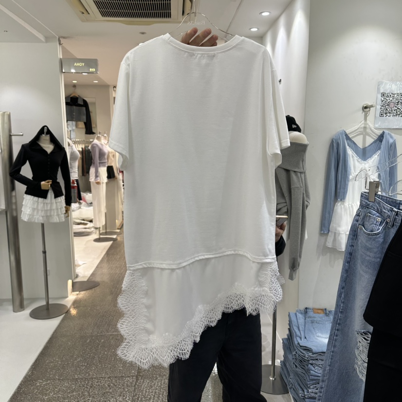 BAIE.38韓國代購女士新品職業時尚26春夏推薦T恤蕾絲緞面BAIE.38T恤