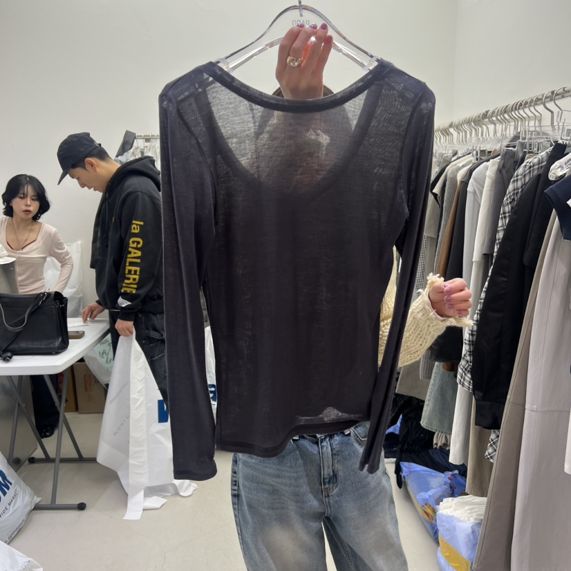 PADO東大門直郵女裝新款時尚26春夏推薦人氣長袖T恤透視圓領PADO長袖T恤