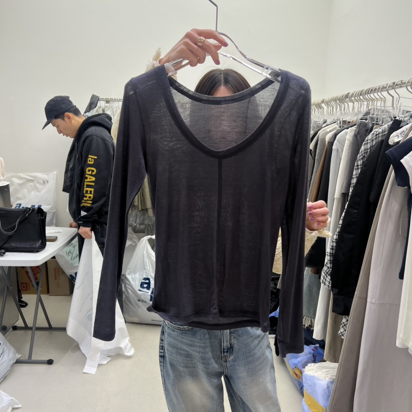 PADO東大門直郵女裝新款時尚26春夏推薦人氣長袖T恤透視圓領PADO長袖T恤圖色1