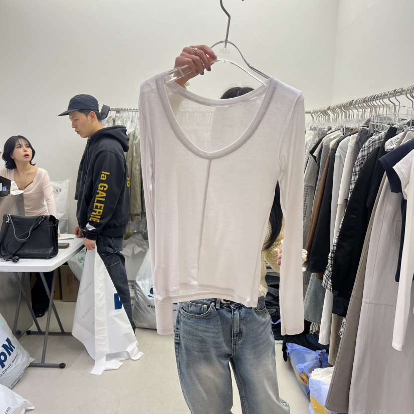 PADO東大門直郵女裝新款時尚26春夏推薦人氣長袖T恤透視圓領PADO長袖T恤圖色3