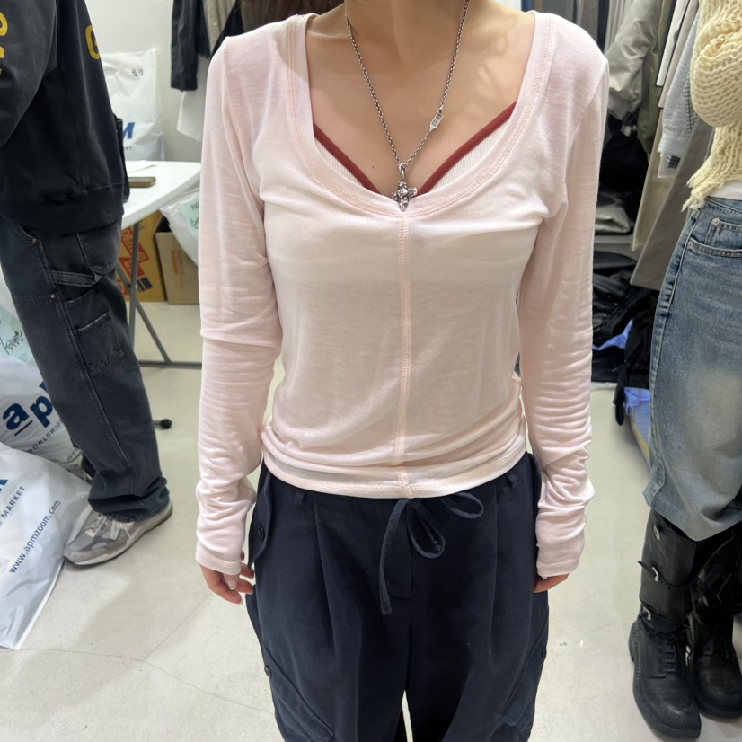 PADO東大門直郵女裝新款時尚26春夏推薦人氣長袖T恤透視圓領PADO長袖T恤圖色5