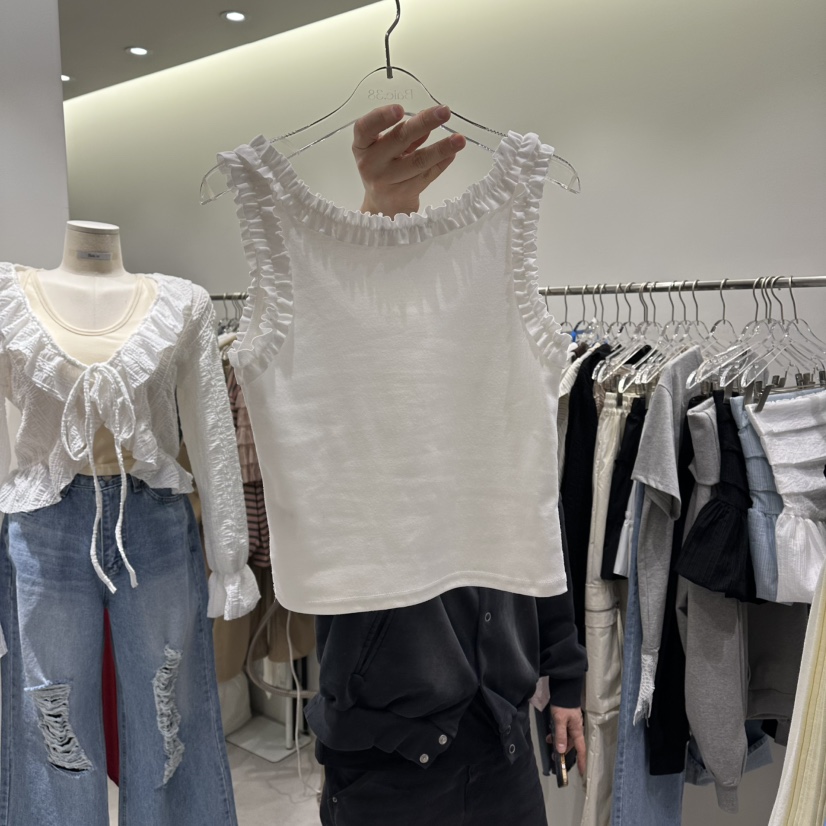 BAIE.38韓國直郵女裝新款推薦26春夏吊帶背心荷葉邊紐扣BAIE.38吊帶/背心