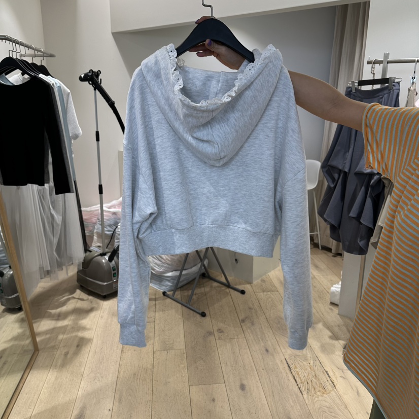 CUCUMBER東大門直郵女裝新款26春夏熱賣夾克連帽拉鏈衫蕾絲CUCUMBER夾克