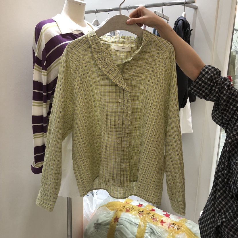 ASOME韓國直郵女士新品休閑真品襯衫蕾絲衫荷葉邊復古格紋A.SOME襯衫/蕾絲衫圖色2