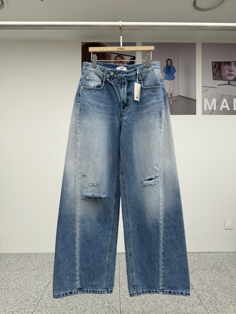 MADE-P東大門實拍女士新品真品職業時尚26春夏牛仔褲毛絨MADE-P牛仔褲圖色1