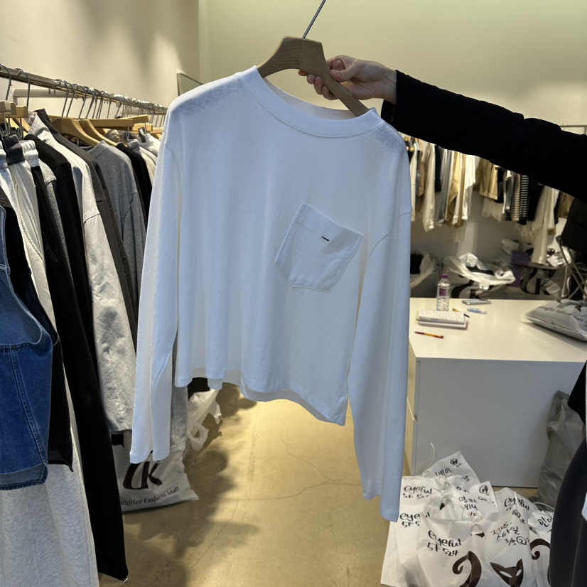 EYEFUL-Q韓國直郵女士新品人氣真品熱賣職業長袖T恤口袋eyeful長袖T恤圖色1