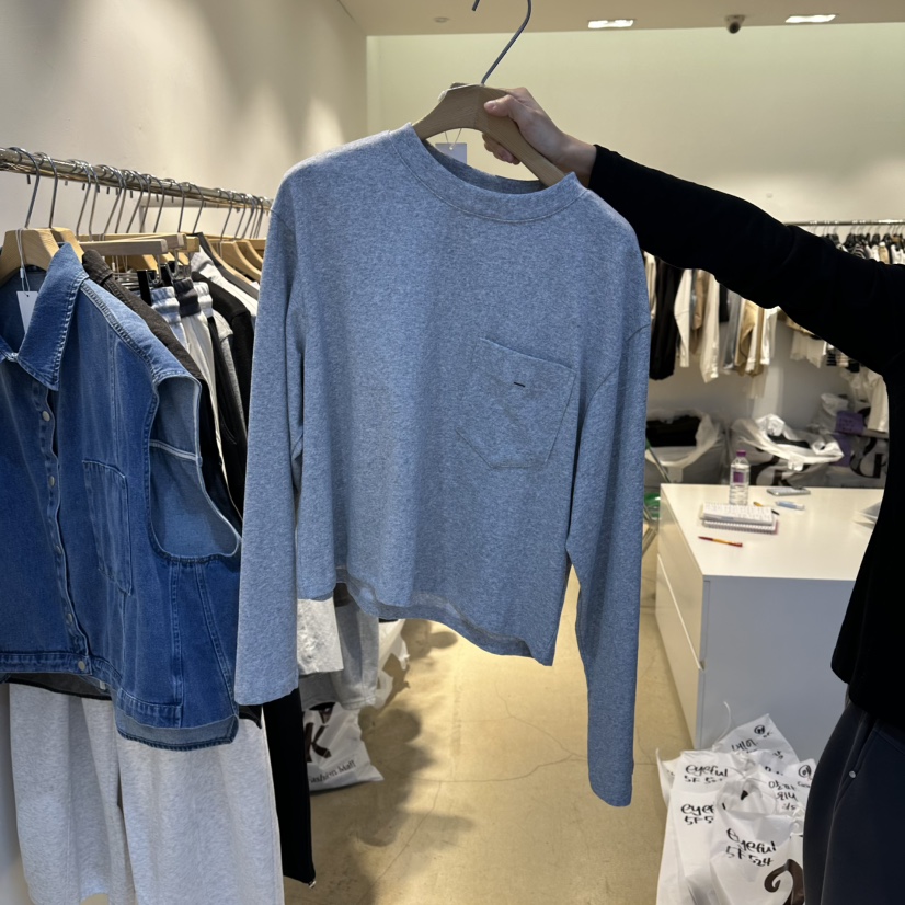 EYEFUL-Q韓國直郵女士新品人氣真品熱賣職業長袖T恤口袋eyeful長袖T恤圖色2