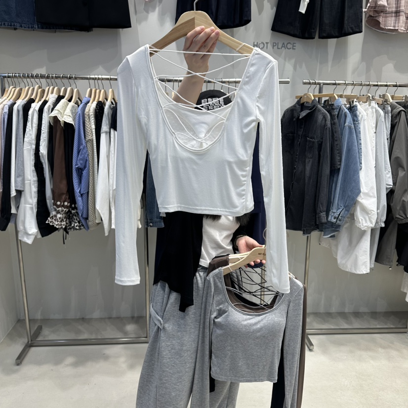 HOT PLACE/DREAM GIRIS/HOT ISSUE韓國直郵實拍女士新品休閑長袖T恤鏤空HOT PLACE/DREAM GIRIS/HOT ISSUE長袖T恤