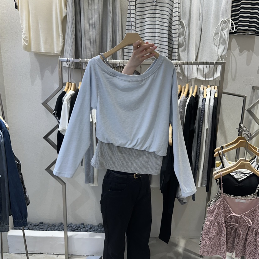 HIPTIQUE韓國直郵實拍女士新款休閑26春夏職業長袖T恤假兩件HIPTIQUE長袖T恤