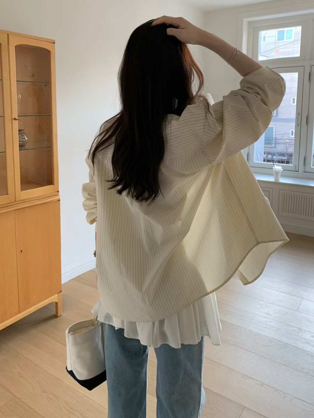 PYT-ot韓國直郵女士新品26春夏真品襯衫蕾絲衫不含內搭條紋pretty young thing襯衫/蕾絲衫