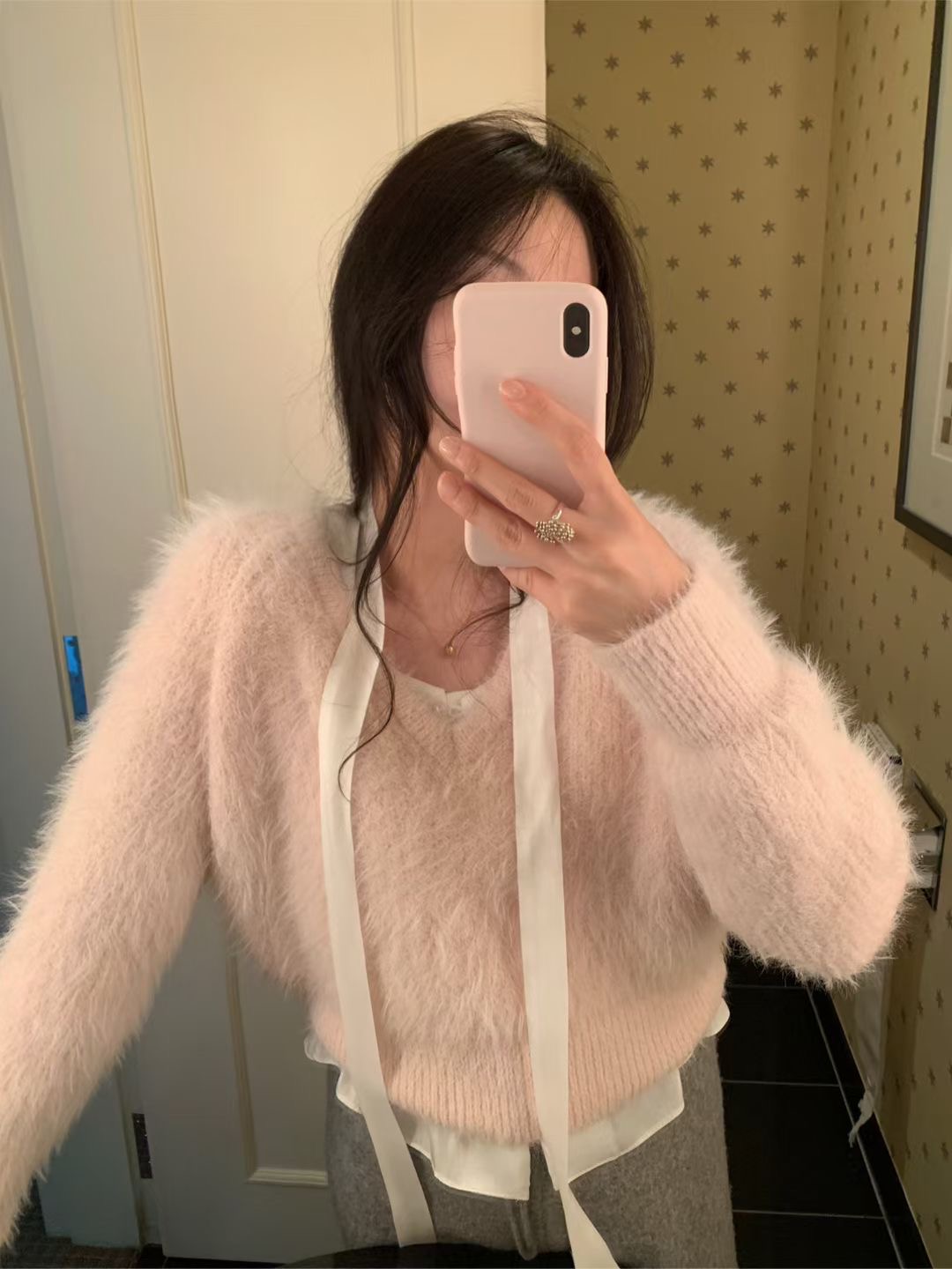 PYT-ot韓國代購女士新品時尚休閑26春夏真品針織衫V領絨pretty young thing針織衫圖色3