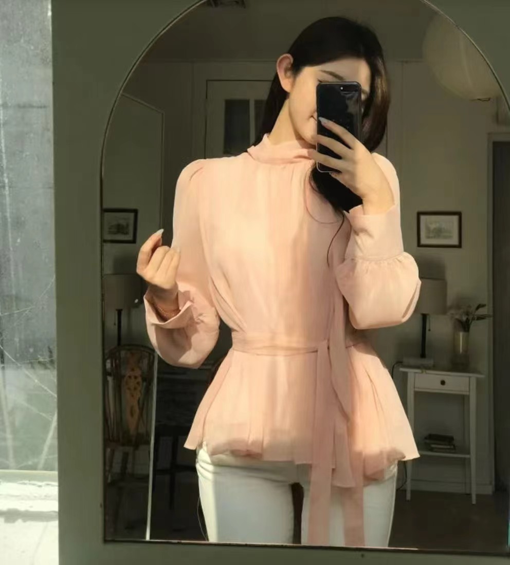 GOSSIP GIRL東大門直郵女士新款休閑襯衫蕾絲衫含腰帶雪紡羅紋GOSSIP GIRL襯衫/蕾絲衫圖色2