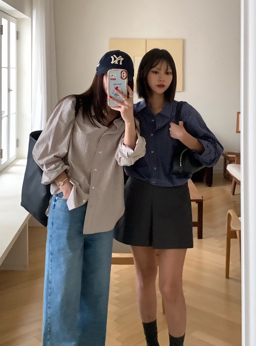 COURGETTE韓國東大門直郵女裝新款26春夏人氣襯衫蕾絲衫格子COURGETTE襯衫/蕾絲衫