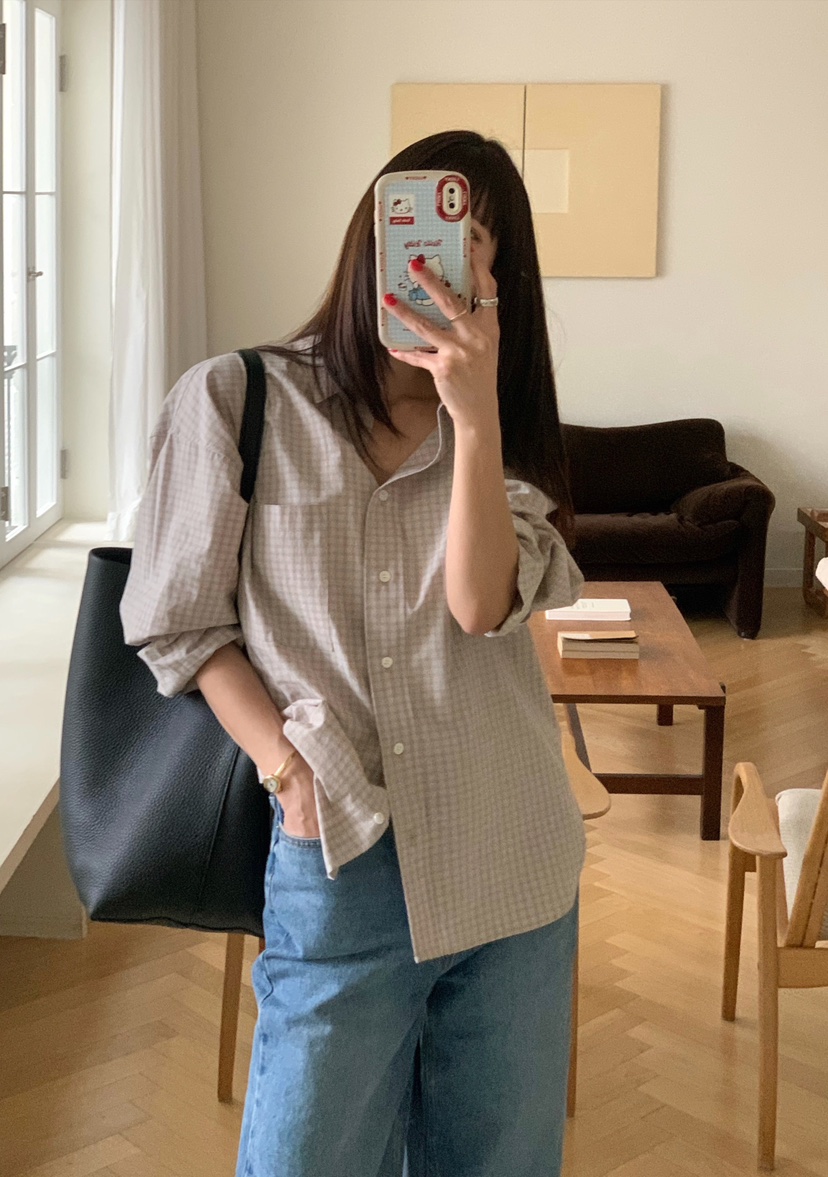 COURGETTE韓國東大門直郵女裝新款26春夏人氣襯衫蕾絲衫格子COURGETTE襯衫/蕾絲衫