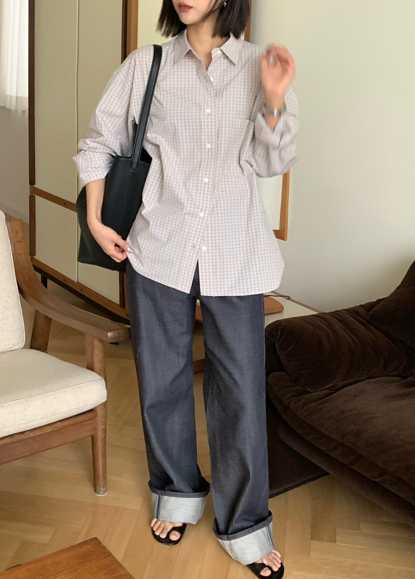 COURGETTE韓國東大門直郵女裝新款26春夏人氣襯衫蕾絲衫格子COURGETTE襯衫/蕾絲衫