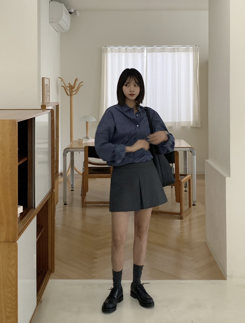 COURGETTE韓國東大門直郵女裝新款26春夏人氣襯衫蕾絲衫格子COURGETTE襯衫/蕾絲衫