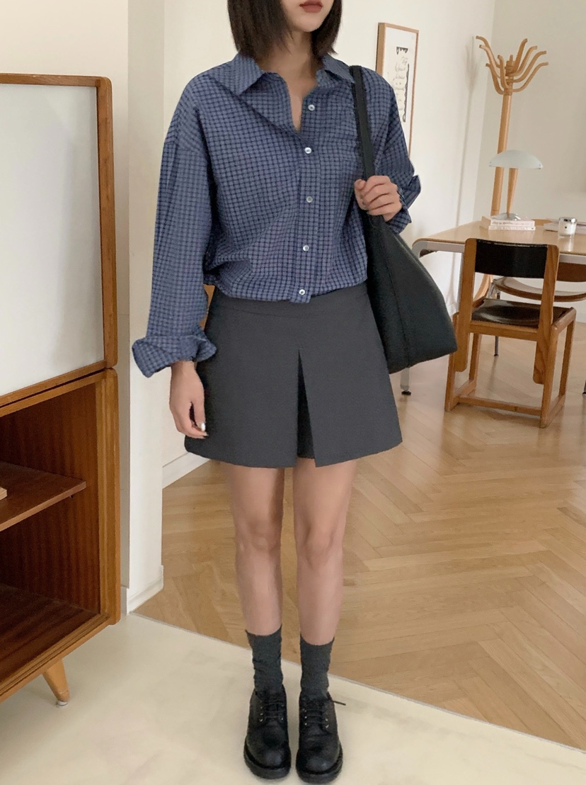 COURGETTE韓國東大門直郵女裝新款26春夏人氣襯衫蕾絲衫格子COURGETTE襯衫/蕾絲衫