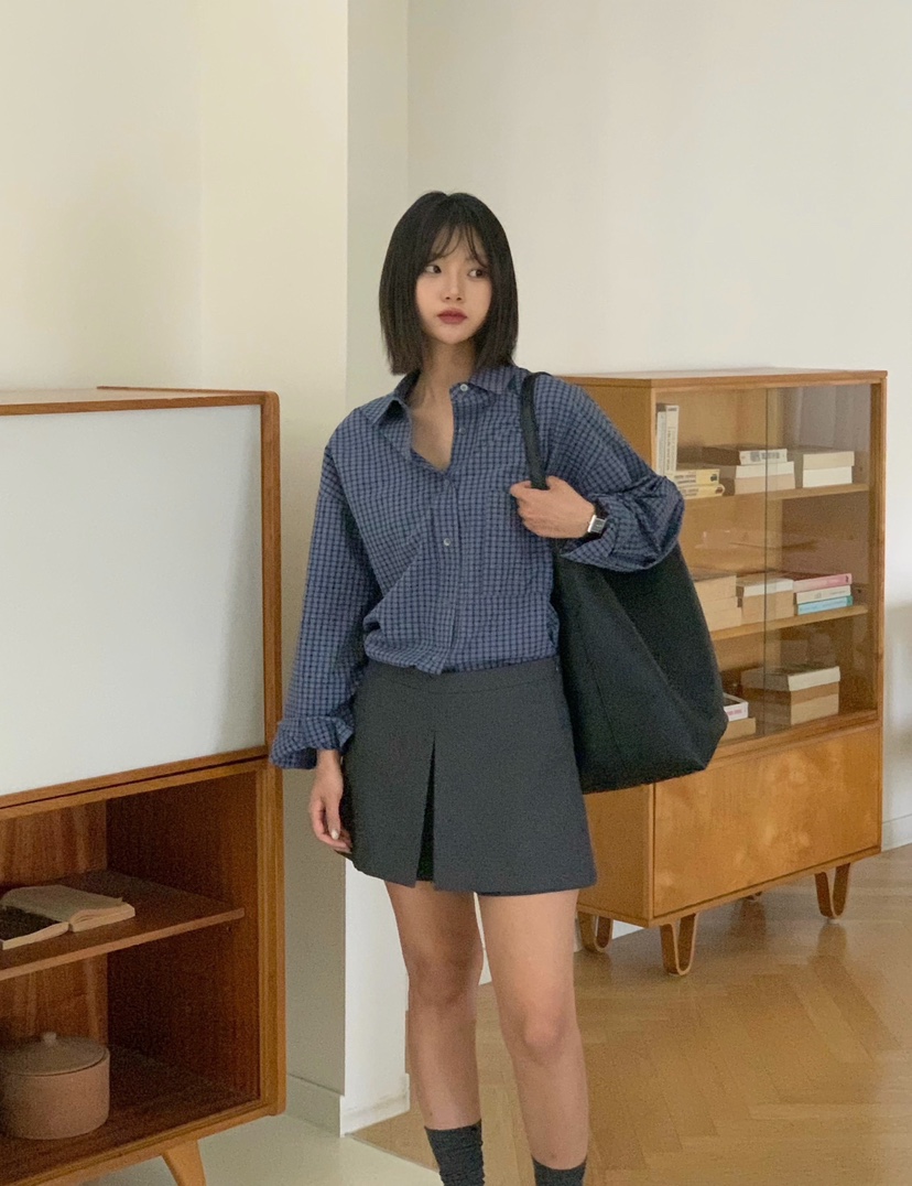 COURGETTE韓國東大門直郵女裝新款26春夏人氣襯衫蕾絲衫格子COURGETTE襯衫/蕾絲衫