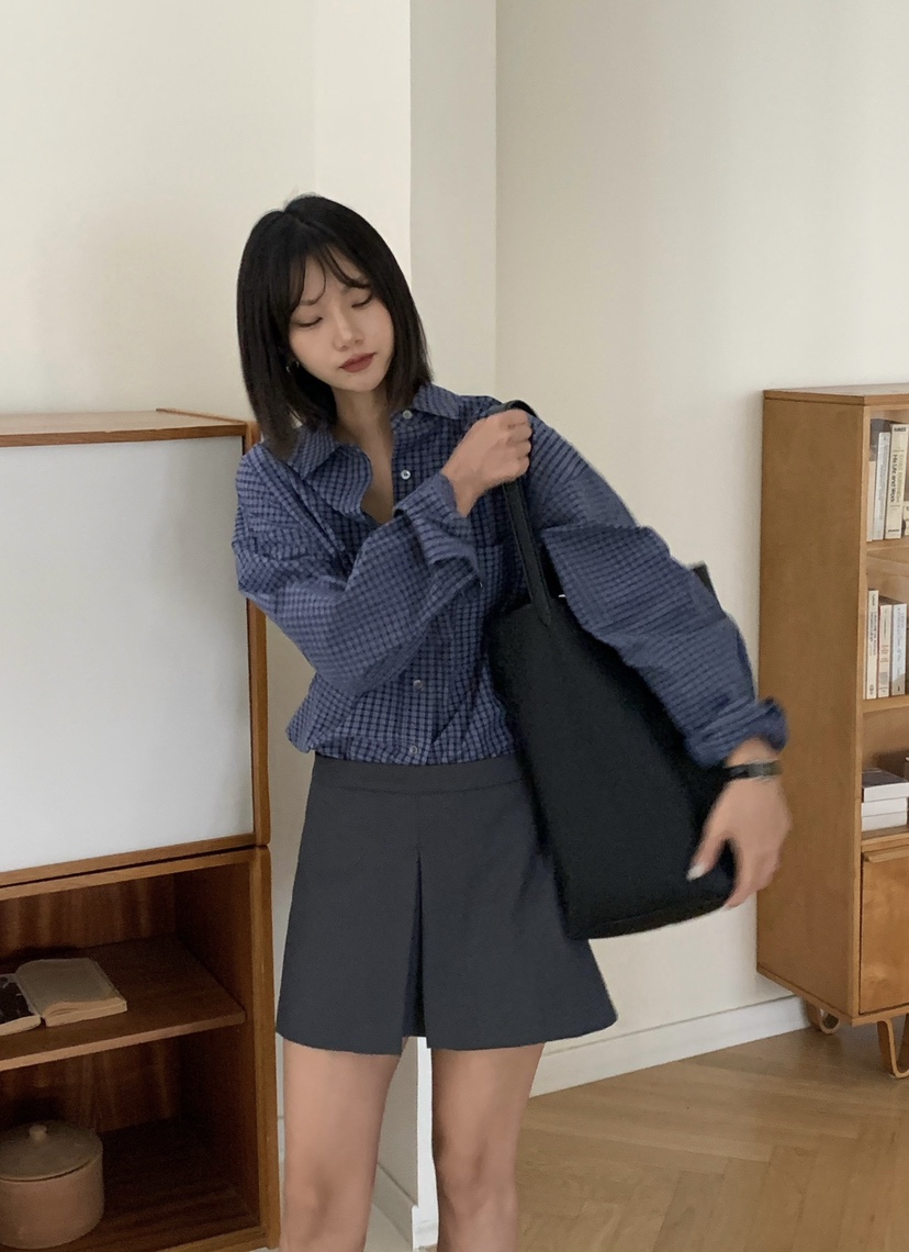 COURGETTE韓國東大門直郵女裝新款26春夏人氣襯衫蕾絲衫格子COURGETTE襯衫/蕾絲衫